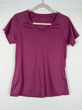 Woolx Women's V-Neck Short Sleeve Tee — Plum Merino Wool Base Layer